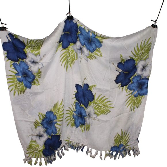 Aloha Wear Hawaiian One Size Fits Yellow Blue HIbiscus Flower Swimsuit Cover Up - Picture 4 of 6